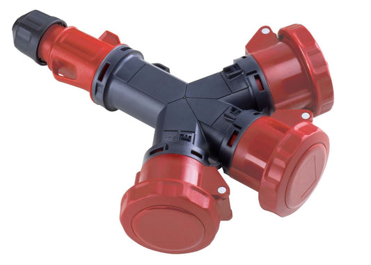Famatel 16A 3P+E 6h 415V 3 Way Splitter IP44 Red