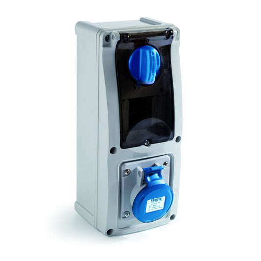 Famatel 16A 2P+E 6h 240V Vertical Switched Sockets IP44 Blue