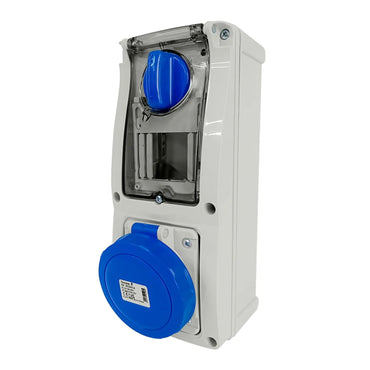 Famatel 32A 2P+E 6h 240V Vertical Switched Sockets IP67 Blue