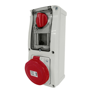 Famatel 32A 3P+E 6h 415V Vertical Switched Sockets IP67 Red