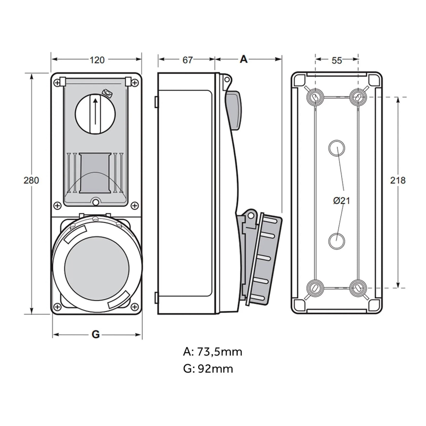 Famatel 32A 3P+E 6h 415V Vertical Switched Sockets IP67 Red