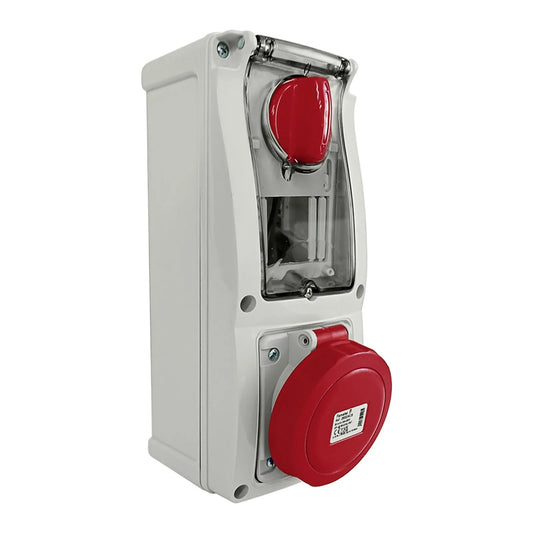Famatel 32A 3P+E 6h 415V Vertical Switched Sockets IP67 Red
