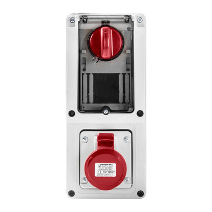 Famatel 16A 3P+N+E 6h 415V Vertical Switched Sockets IP44 Red