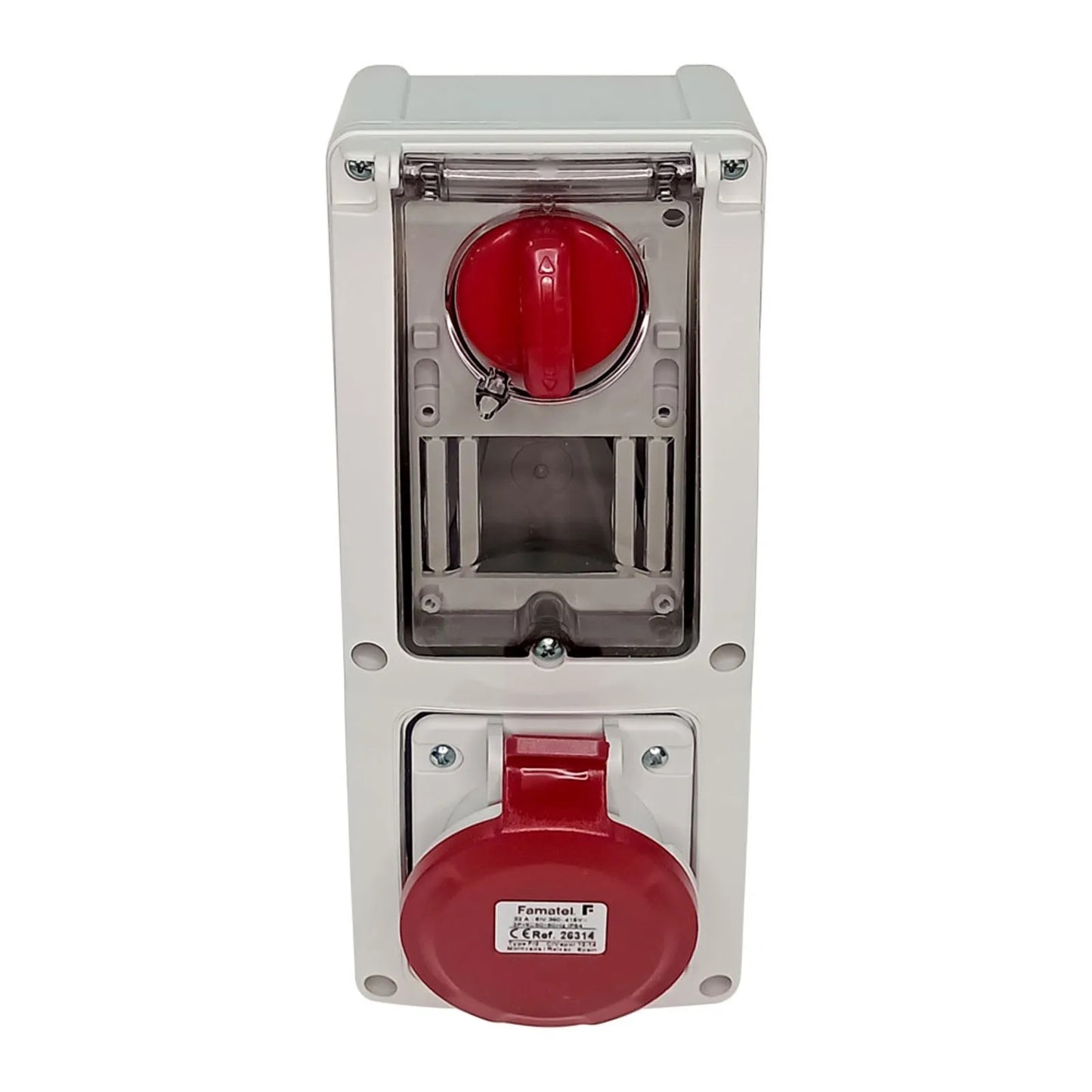 Famatel 32A 3P+N+E 6h 415V Vertical Switched Sockets IP44 Red