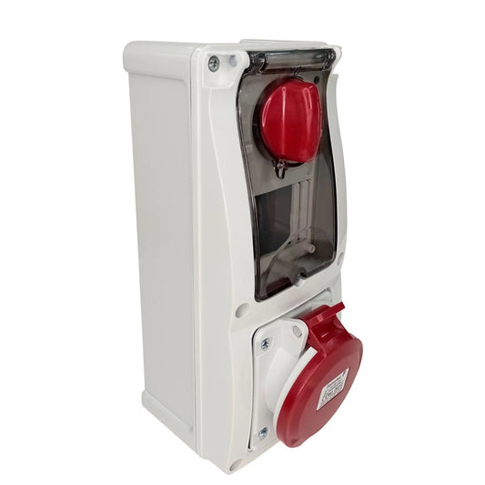 Famatel 32A 3P+N+E 6h 415V Vertical Switched Sockets IP44 Red