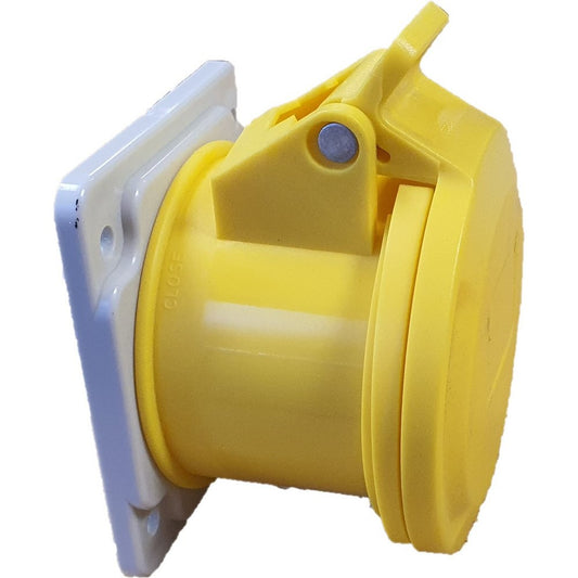 Famatel 16A 2P+E 4h 110V Straight Panel Socket IP44 Yellow