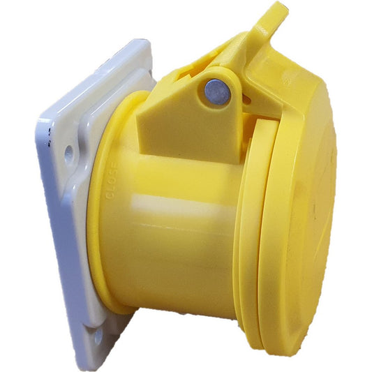 Famatel 32A 2P+E 4h 110V Straight Panel Socket IP44 Yellow