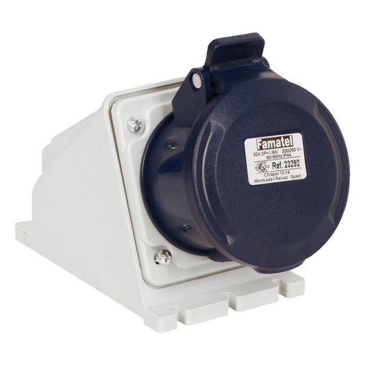 Famatel 32A 2P+E 6h 240V Surface Socket IP44 Blue