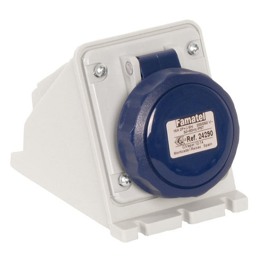Famatel 16A 2P+E 6h 240V Surface Socket IP67 Blue