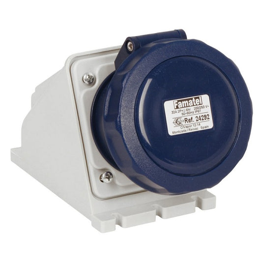 Famatel 32A 2P+E 6h 240V Surface Socket IP67 Blue
