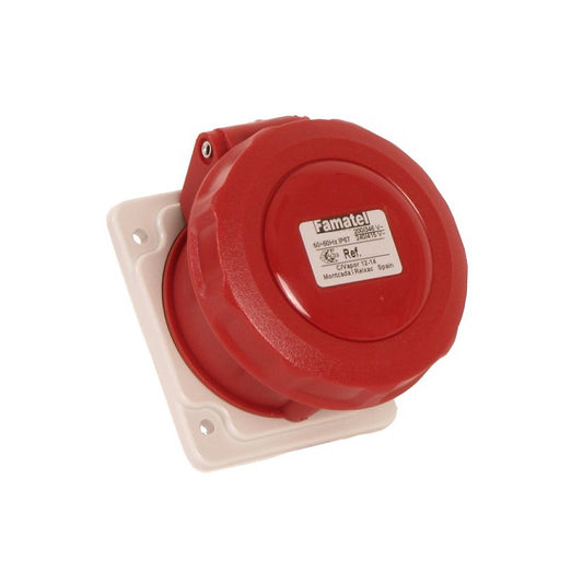 Famatel 16A 3P+E 6h 415V Straight Panel Socket IP67 Red