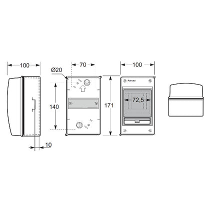 Famatel Acqua 390 Wall Mounted Enclosure 171mm x 100mm x 100mm ABS IP65 Black 4 Modules