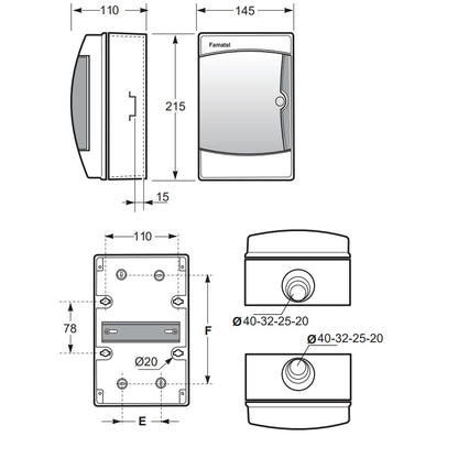Famatel Acqua 390 Wall Mounted Enclosure 215mm x 145mm x 110mm ABS IP65 Black 4 Modules