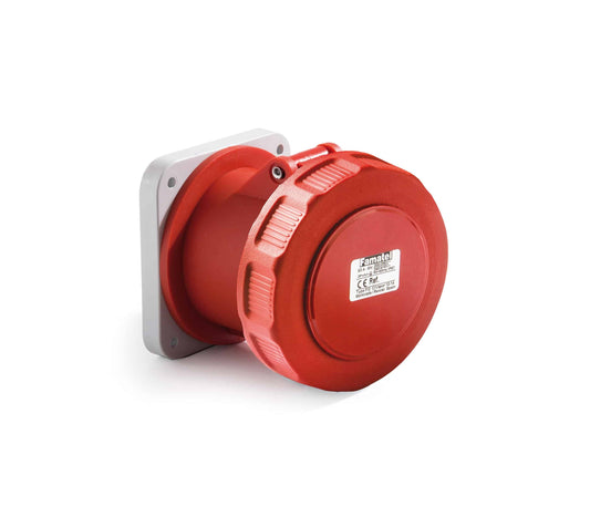 Famatel 63A 3P+N+E 6h 415V Straight Panel Appliance Inlet IP67 Red