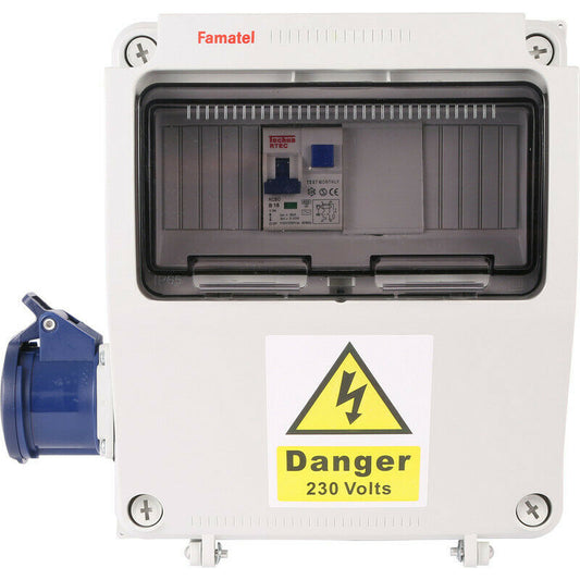 Famatel 17th Edition Caravan Hook Up 1 x 16A 2P+E Socket 1 x 16A RCBO DP 30mA