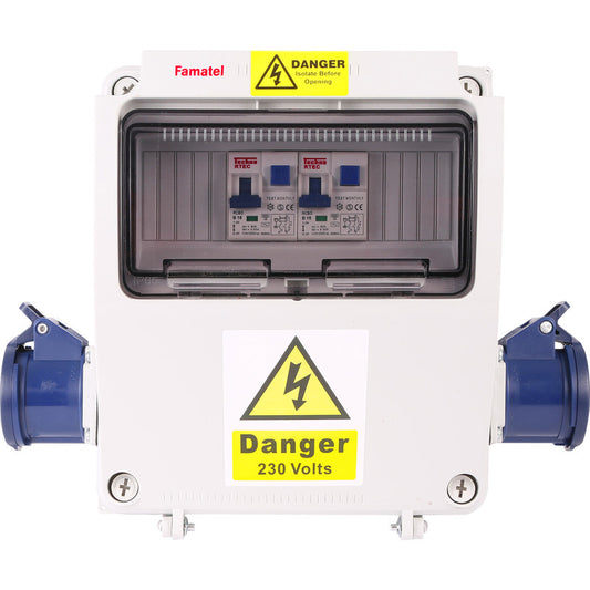Famatel 17th Edition Caravan Hook Up 2 x 16A 2P+E Socket 2 x 10A RCBO DP 30mA