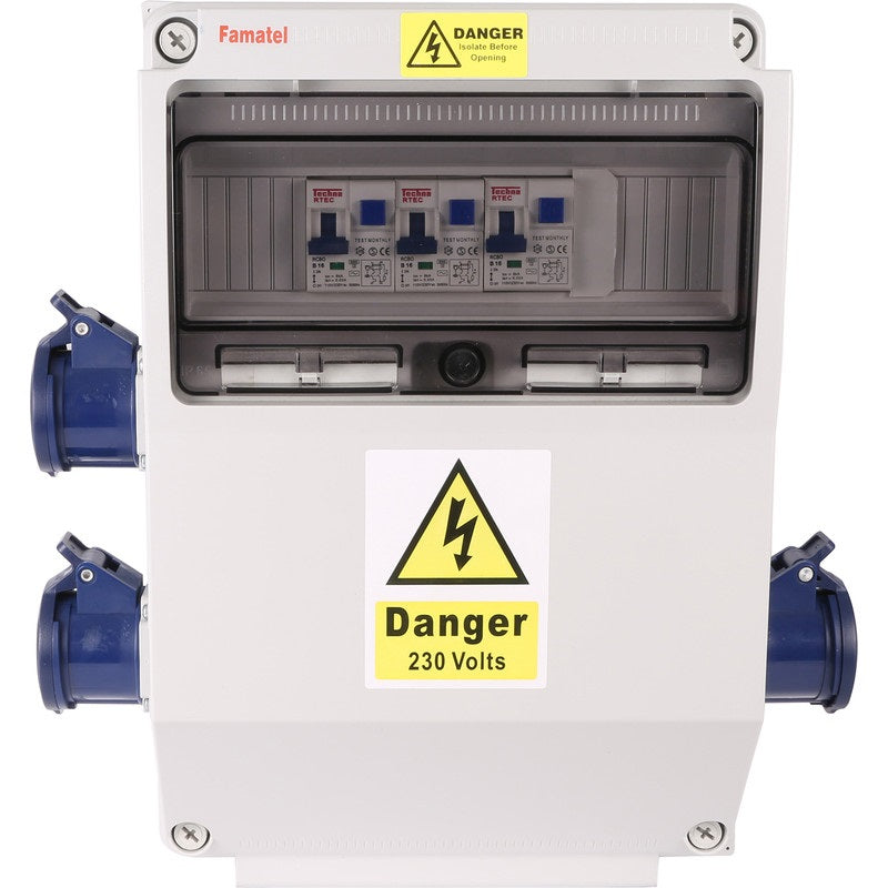 Famatel 17th Edition Caravan Hook Up 3 x 16A 2P+E Socket 3 x 16A RCBO DP 30mA
