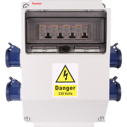 Famatel 17th Edition Caravan Hook Up 4 x 16A 2P+E Socket 4 x 10A RCBO DP 30mA