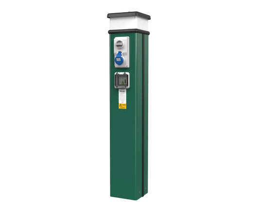 Rolec 18th Edition Classic Touring Bollard 1000mm 2 Way 16A Interlock Socket + KWH Meter