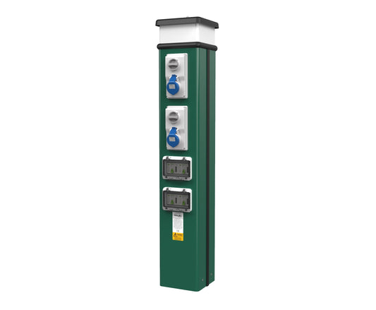 Rolec 18th Edition Classic Touring Bollard 1000mm 4 Way 16A Interlock Socket + KWH Meter