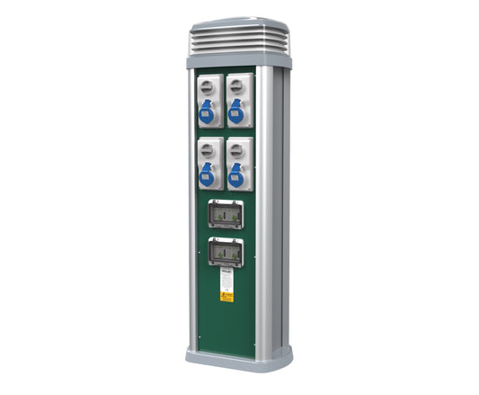 Rolec 18th Edition Quantum Touring Bollard 1000mm 4 Way 16A Interlock Socket + KWH Meter