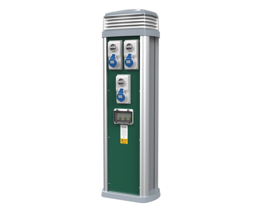 Rolec 18th Edition Quantum Touring Bollard 1000mm 3 Way 16A Interlock Socket + Smart Meter
