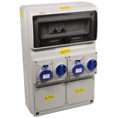 Famatel 18th Edition Caravan Hook Up 2 x 16A 2P+E Switched Interlocked Outlet c/w 2 x 10A DP 30mA RCBO